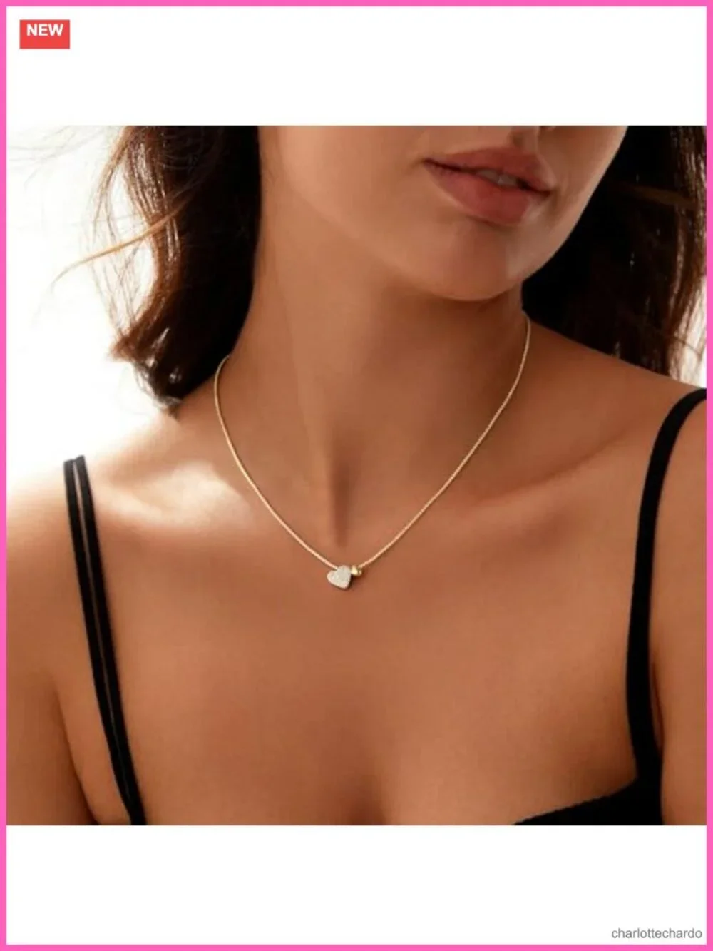 14k Gold Plated Heart Pendant Necklace Adjustable Dainty Charm Jewelry